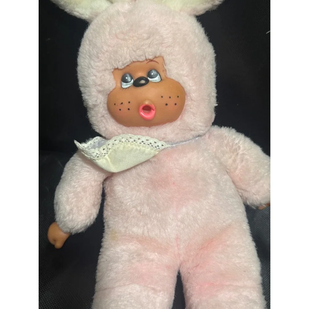 Vintage Sekiguchi Monchhichi Style Pink Bunny Plush Thumb Sucker Doll Retro 80s